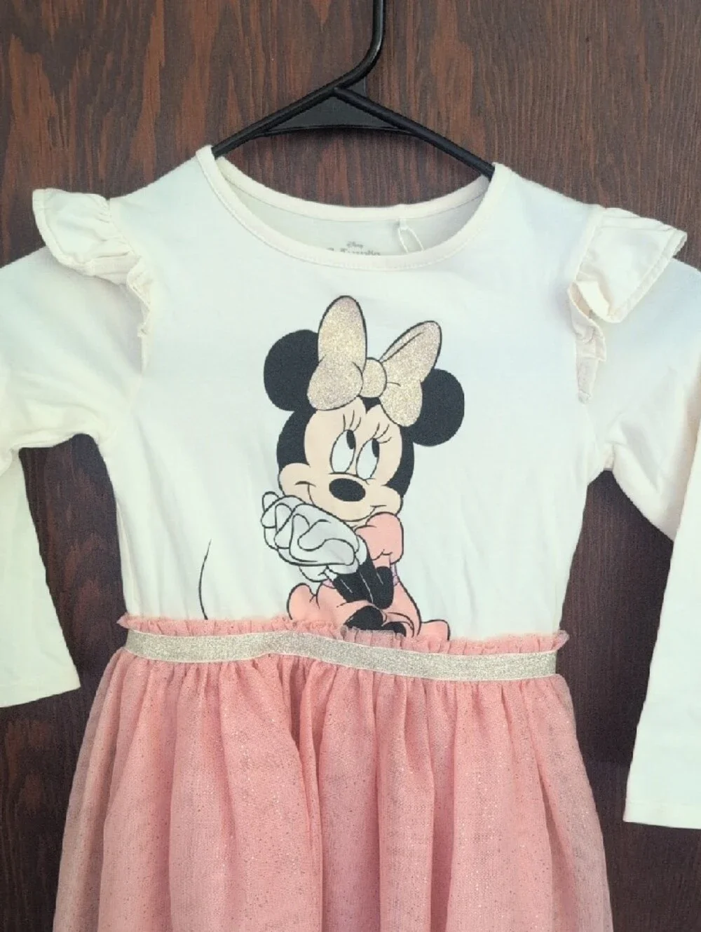 Disney White Top with Pink Glitter Tulle Skirt Minnie Dress